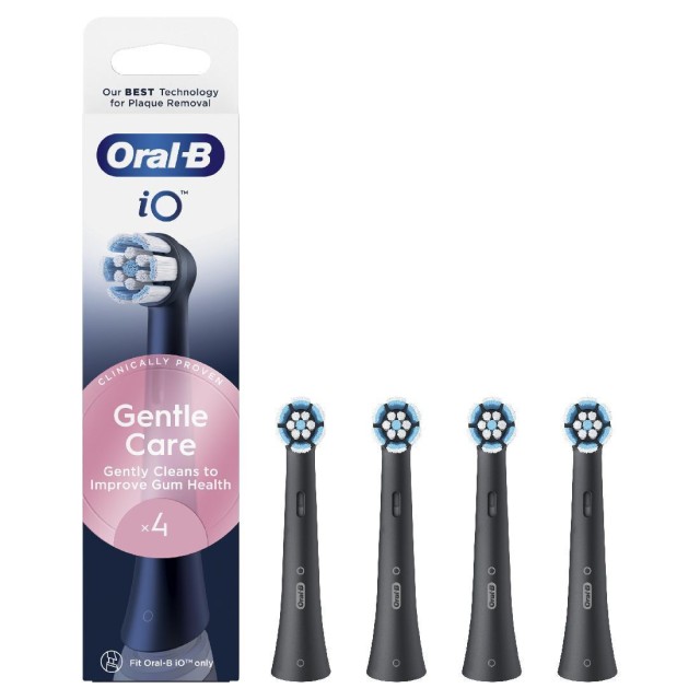 Oral-B iO Gentle Care Black Ανταλλακτικές Στρόγγυλες Κεφαλές για Ηλεκτρική Οδοντόβουρτσα 4τεμ.