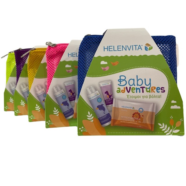 Helenvita Baby Adventures Kit με Baby All Over Cleanser Βρεφικό Καθαριστικό Υγρό για Σώμα & Μαλλιά, 100ml & Baby Nappy Rash Cream Κρέμα Για Την Αλλαγή Πάνας, 20ml & Baby Wipes Μωρομάντηλα με Εκχύλισμα Χαμομηλιού, 20τεμ