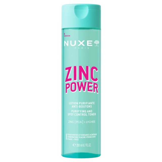 Nuxe Zinc Power Purifying & Spot Control Toner Λοσιόν Καθαρισμού Προσώπου & Ελέγχου Μαύρων Στιγμάτων 200ml