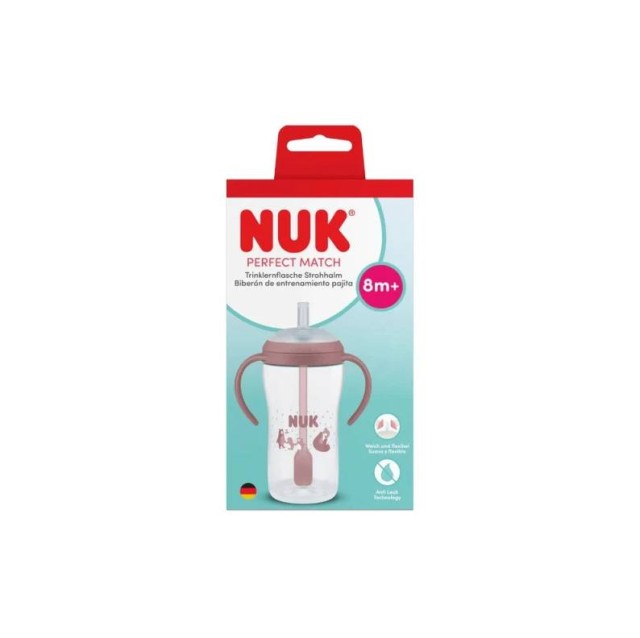 Nuk Perfect Match Εκπαιδευτικό Ποτήρι με Καλαμάκι Σιλικόνης 8m+ Αρκούδα 260ml