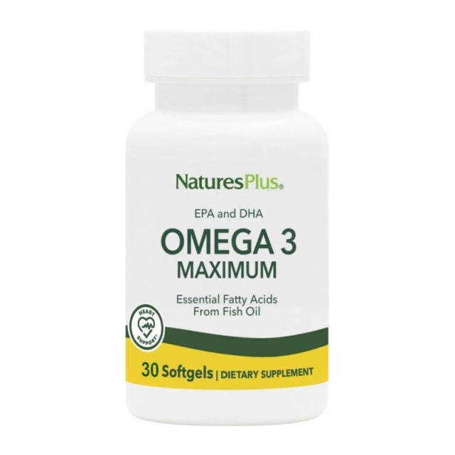 Natures Plus Omega 3 Maximum EPA & DHA για τη Φυσιολογική Λειτουργία της Καρδίας & του Εγκεφάλου & της Όρασης 30 Μαλακές Κάψουλες