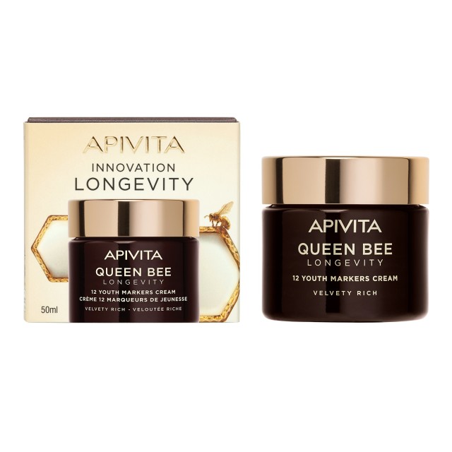 Apivita Queen Bee Longevity Rich Day Cream Πλούσια Βελούδινη Κρέμα Για Δράση Σε 12 Δείκτες Νεότητας, 50ml