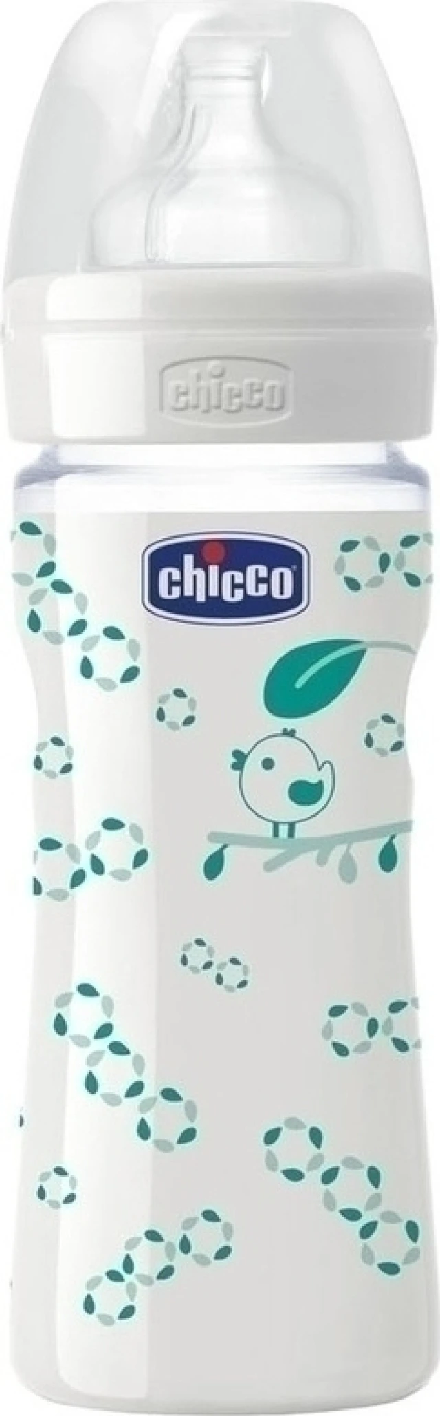 Chicco Nature Glass, Γυάλινο Mπιμπερό, Θηλή Σιλικόνης, Bird 240ml