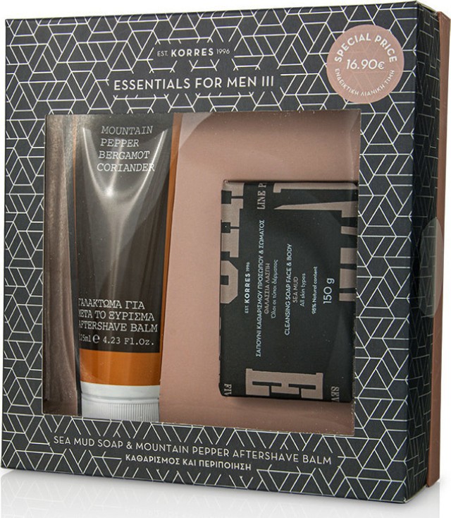 Korres Promo Aftershave Balm Mountain Pepper, Bergamot, Coriander 125ml & Σαπούνι Καθαρισμού Προσώπου Σώματος Θαλάσσια Λάσπη 150gr