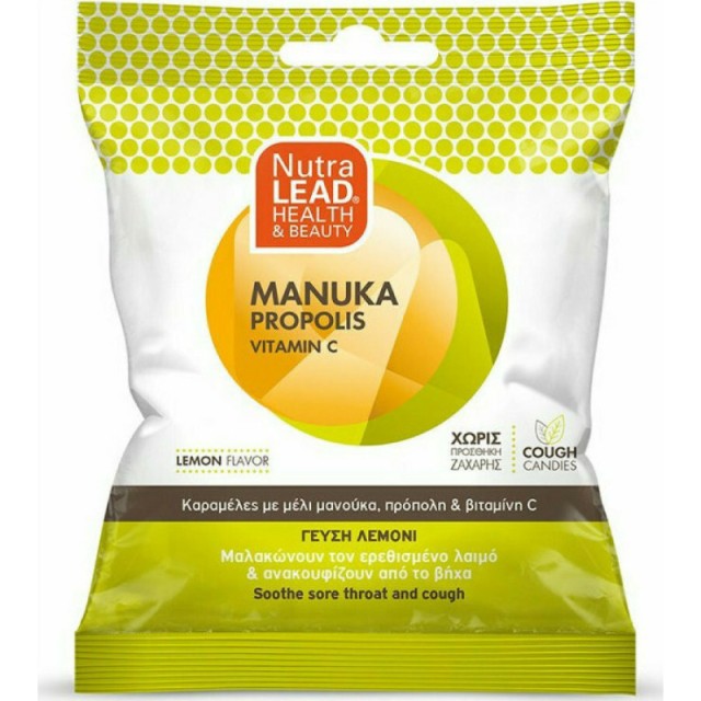 PharmaLead Καραμέλες µε Μέλι Μανούκα, Πρόπολη & Βιταμίνη C - Γεύση Λεμόνι, 40g