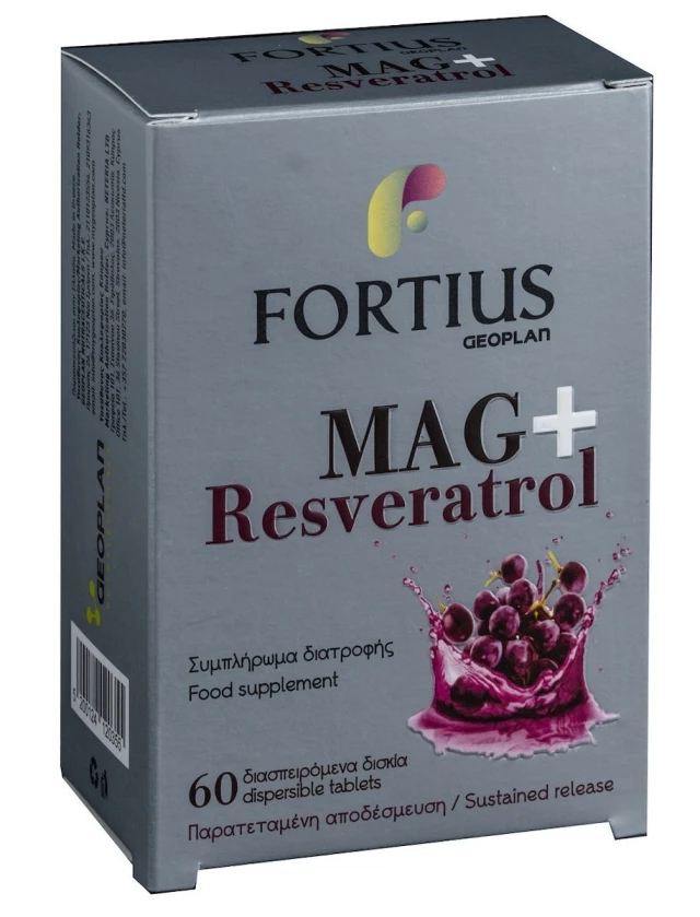 Geoplan Nutraceuticals Fortius Mag+ Resveratrol, Συμπλήρωμα Διατροφής Οργανικού Μαγνησίου με Ρεσβερατρόλη 60 διασπ. δισκία