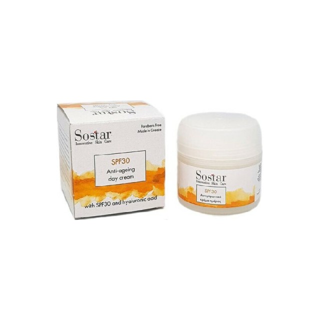 SOSTAR Αντιγηραντική Κρέμα Προσώπου Με Πανθενόλη και Υαλουρονικό Οξύ SPF30 50ml