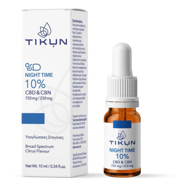 Tikun Night Time 10% Cbd cbn 750mg/250mg Υπογλώσσιες Σταγόνες Κάνναβης κατά του Άγχους για Ισορροπία Ευεξία 10ml