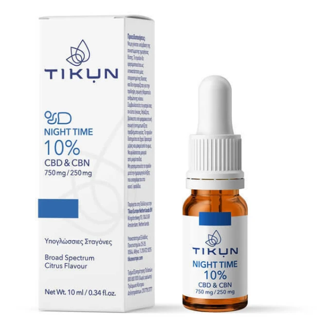 Tikun Night Time 10% Cbd cbn 750mg/250mg Υπογλώσσιες Σταγόνες Κάνναβης κατά του Άγχους για Ισορροπία Ευεξία 10ml