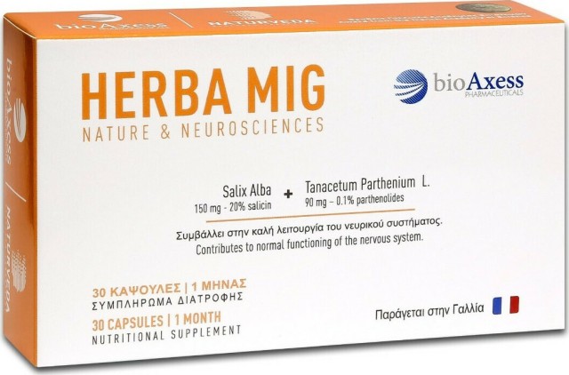 BioAxess Herba Mig Συμπλήρωμα Διατροφής για την Καλή Λειτουργία του Νευρικού Συστήματος & τις Ημικρανίες 30 κάψουλες