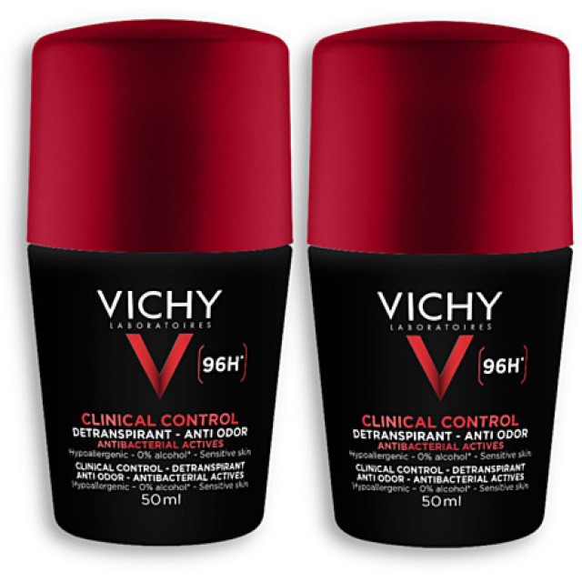Vichy Promo Homme Deodorant Roll- On Clinical Control Ανδρικό Αποσμητικό 96h 2x50ml
