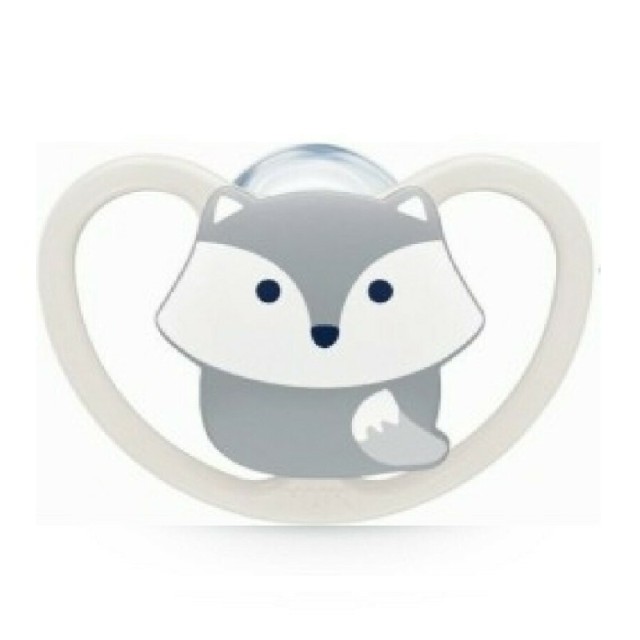 Nuk Space Πιπίλα Σιλικόνης 0-6m με Θήκη (10.730.331) Λευκή Αλεπού 1τμχ