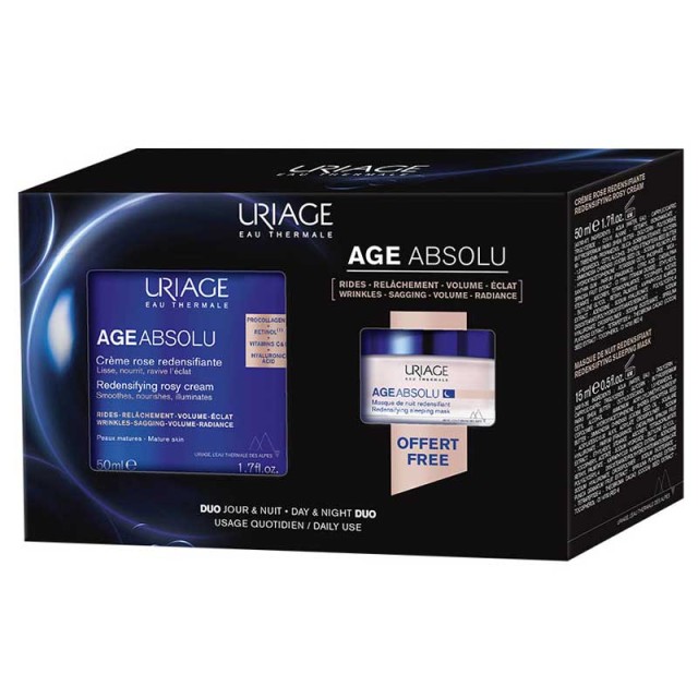 Uriage Day & Night Duo, Age Absolu Rosy Κρέμα Προσώπου Ημέρας 50mL & ΔΩΡΟ Age Absolu Redensifying Μάσκα Προσώπου Νύχτας 15mL