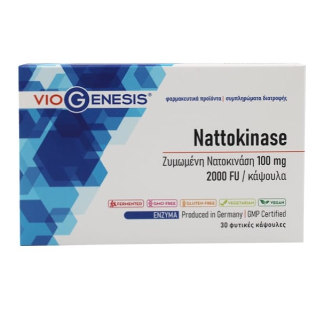 VioGenesis Nattokinase 100mg Συμπλήρωμα Διατροφής για το Καρδιαγγειακό - Νευρικό Σύστηµα 30 Φυτικές Κάψουλες
