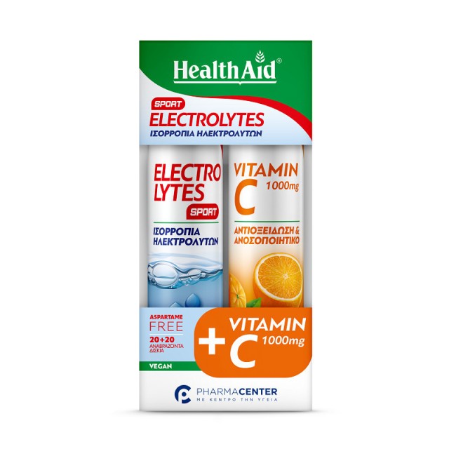 Health Aid Promo Electrolytes Sport 20 Αναβράζοντα Δισκία με Γεύση Φράουλα με ΔΩΡΟ Vitamin C 1000mg 20 Αναβράζοντα Δισκία με Γεύση Πορτοκάλι