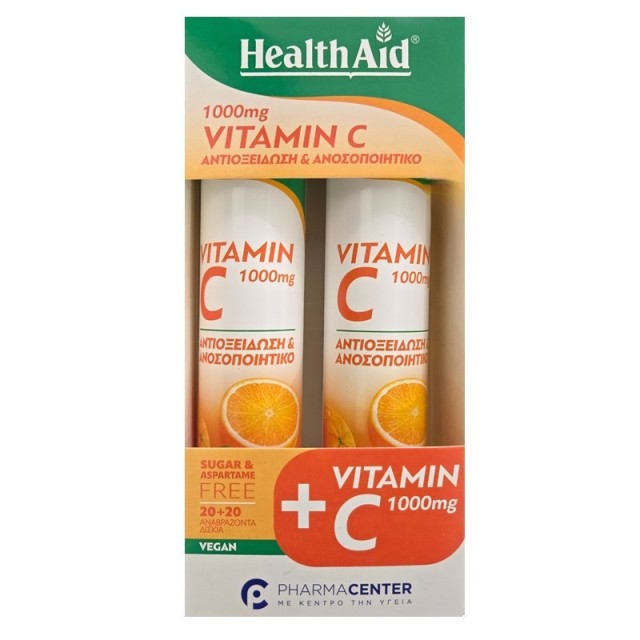 Health Aid Promo Vitamin C 1000mg 20Αναβράζοντα Δισκία Γεύση Πορτοκάλι 1+1 ΔΩΡΟ