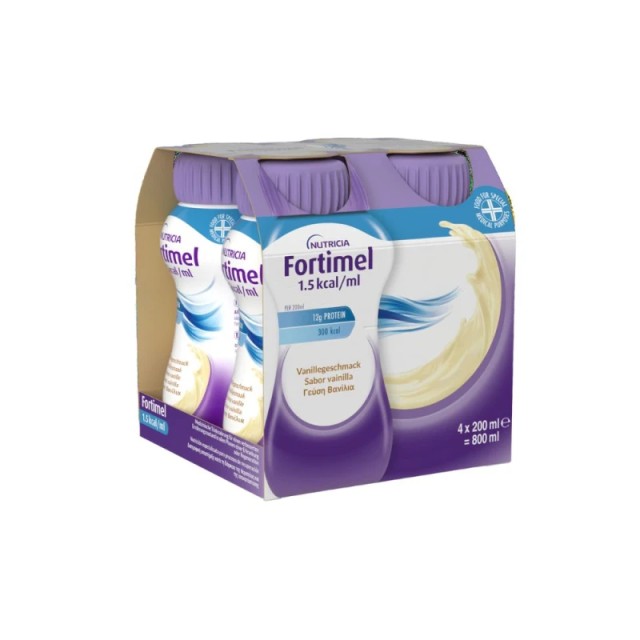Nutricia Fortimel 1.5 kcal Βανίλια Θρεπτικό & Υψηλής Ενέργειας Συμπλήρωμα Διατροφής, 4 x 200ml