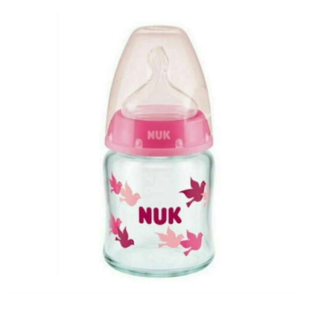 Nuk First Choice+ Μπιμπερο Γυαλινο Σιλικ. 0-6μ Ροζ Πουλακια (10.747.117) 120ml