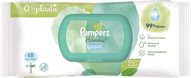Pampers Harmonie Aqua Wipes Μωρομάντηλα από Βιολογικό Βαμβάκι & 99% Καθαρό Νερό 48 Τεμάχια (1x48 Τεμάχια)