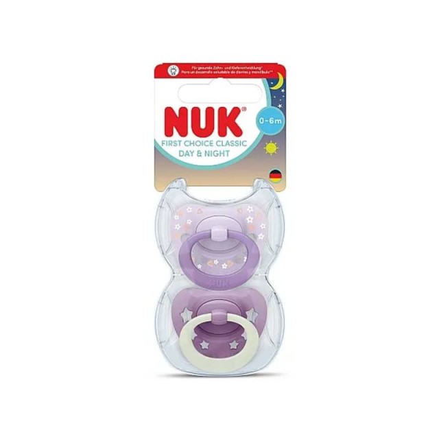 Nuk First Choice Classic Day & Night Πιπίλα Σιλικόνης με Θήκη 0-6m, 2τεμ
