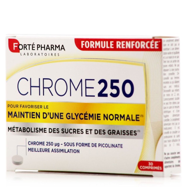 Forte Pharma Chrome 250mg για την Διατήρηση Φυσιολογικών Επιπέδων Σακχάρου στο Αίμα 30 ταμπλέτες