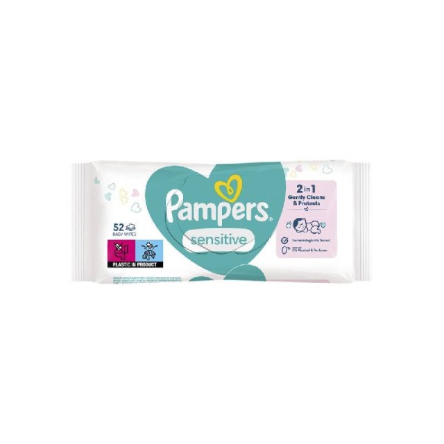 Pampers Sensitive Υποαλλεργικά Μωρομάντηλα χωρίς Άρωμα, Οινόπνευμα & Parabens 52τμχ
