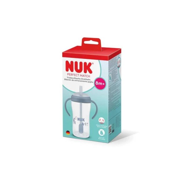 Nuk Perfect Match Εκπαιδευτικό Ποτήρι με Καλαμάκι Σιλικόνης 8m+ Πιγκουίνος 260ml