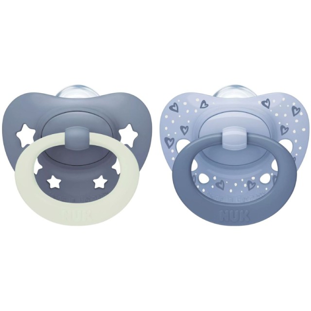 Nuk First Choice Classic Day & Night Πιπίλα Σιλικόνης Μπλέ με Αστέρια 6-18m , 2 τεμάχια