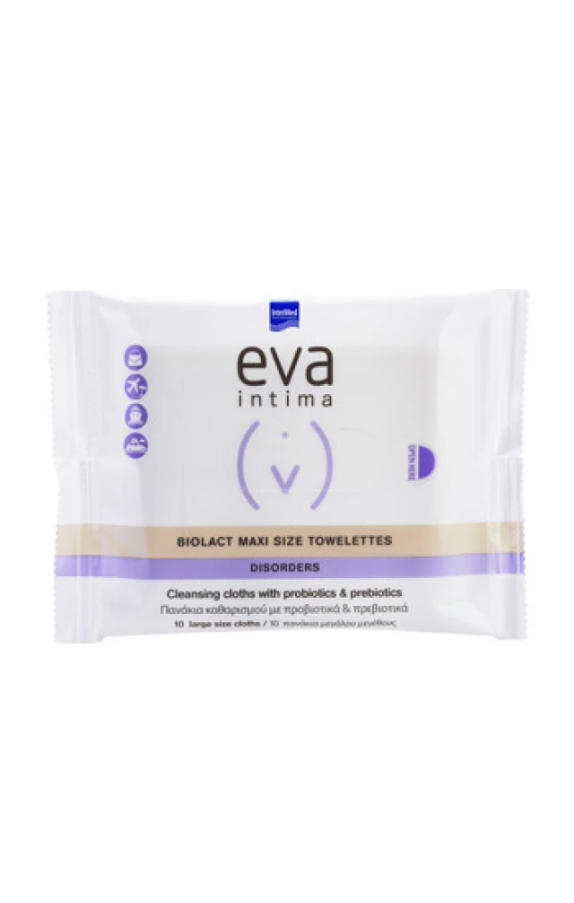 Intermed Eva Intima Biolact Maxi Size Towelettes Πανάκια Καθαρισμού Με Προβιοτικά Και Πρεβιοτικά 10 τεμάχια