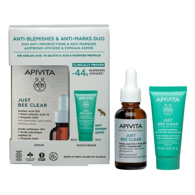 Apivita Promo Just Bee Clear Serum 30ml & Δώρο Blemish Control Mattifying Moisturizer 15ml