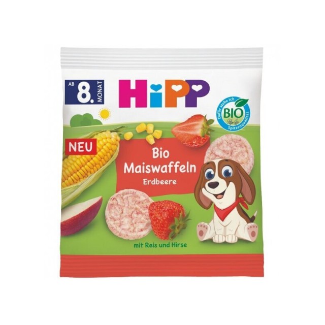 HiPP Organic Παιδικό Γκοφρετάκι Καλαμποκιού με Φράουλα, 23 g