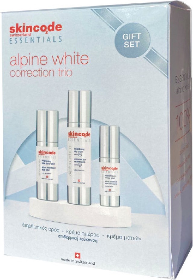 Skincode Essentials Trio Πακέτο Λεύκανσης Alpine White Λευκαντικός Ορός 30ml & Λευκαντική Κρέμα Ημέρας SPF15 50ml & Κρέμα Λάμψης Ματιών 15ml