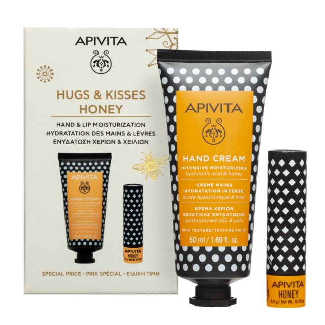 Apivita Promo Pack Hugs & Kisses Honey Κρέμα Χεριών Εντατικής Ενυδάτωσης 50ml & Lip Care Μέλι 4.4g