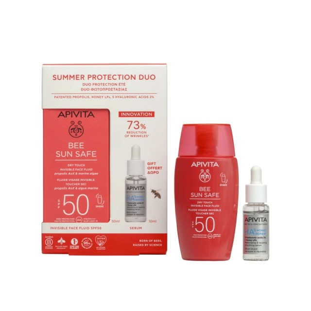 Apivita Promo Pack Bee Sun Safe Λεπτόρρευστη Κρέμα Προσώπου Dry Touch SPF50 50ml + ΔΩΡΟ HA5 Honey Repair Serum 10ml