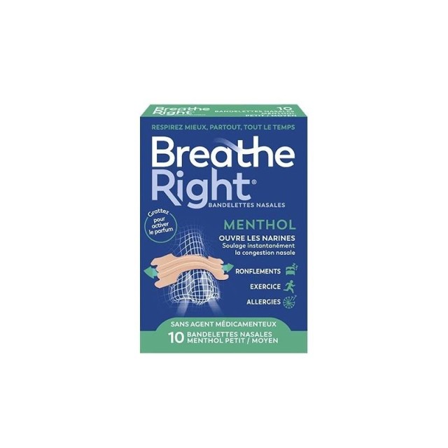 Breathe Right Ρινικές Ταινίες με Μενθόλη Μεσαίο Μέγεθος 10τμχ