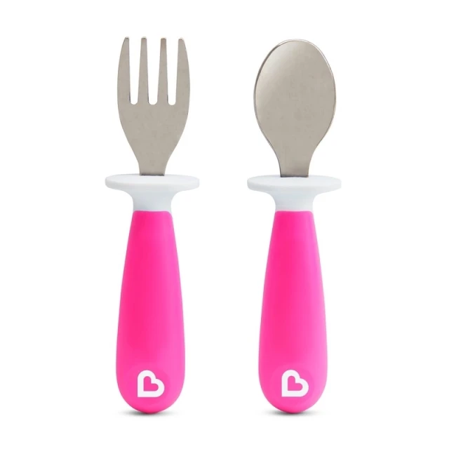 Munchkin Raise Toddler Fork & Spoon Set Εκπαιδευτικό Κουτάλι & Πιρούνι Ροζ