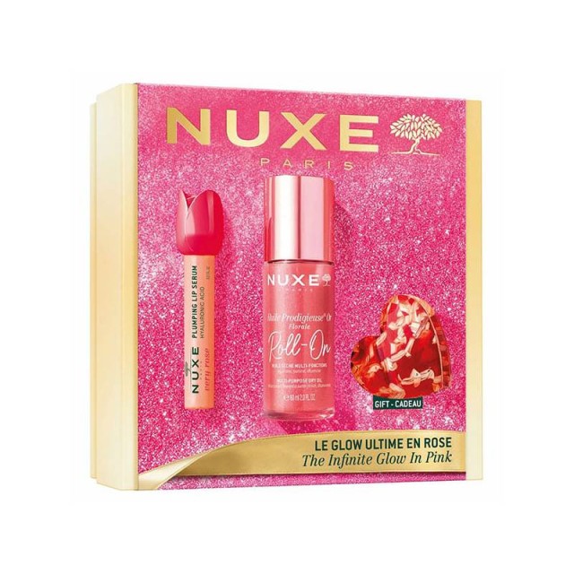 Nuxe Promo The Infinity Glow in Pink με Huile Prodigieuse Or Florale Roll On 60ml, Very Rose Lip Plumping Serum για Όγκο Χειλιών, 8ml, & Δώρο Ροζ Κλιπ Μαλλιών