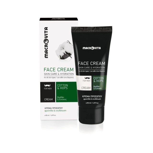 Macrovita For Men Ενυδατική Κρέμα Προσώπου με Βαμβάκι και Λυκίσκο 50ml
