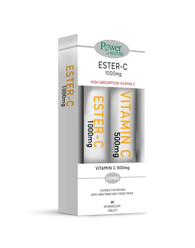 POWER HEALTH Set Ester-C Stevia 1000mg 20 Αναβράζοντα Δισκία & ΔΩΡΟ Vit C 500mg 20 Αναβράζοντα Δισκία