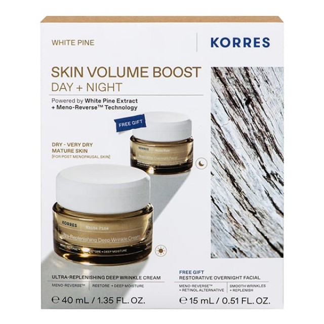 Korres Promo White Pine Ultra Replenishing Deep Wrinkle Κρέμα Ημέρας για Αναπλήρωση Όγκου, 40ml & Δώρο Restorative Overnight Facial Κρέμα Νύχτας, 15ml