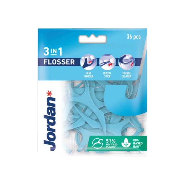 Jordan 3in1 Flosser Οδοντικό Νήμα, Μεσοδόντιο Stick και Αξεσουάρ Καθαρισμού Γλώσσας σε 1 Εργαλείο Στοματικής Φροντίδας 36τμχ