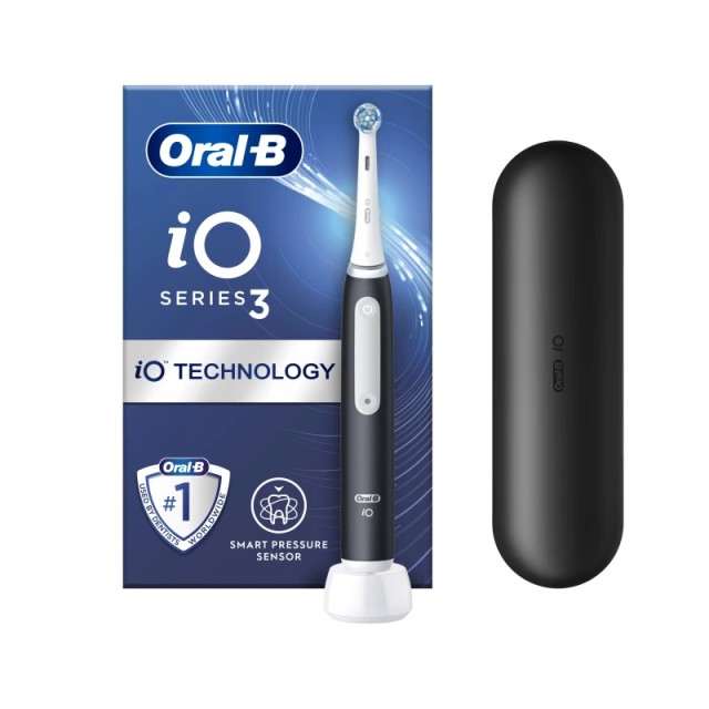 Oral-B iO 3 Magnetic Black Μαύρη Ηλεκτρική Οδοντόβουρτσα, 1 Κεφαλή Βουρτσίσματος, 1 Θήκη Ταξιδιού