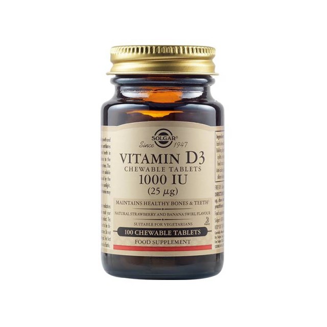 Solgar Vitamin D3 1000 IU (25μg), 100chew.tabs