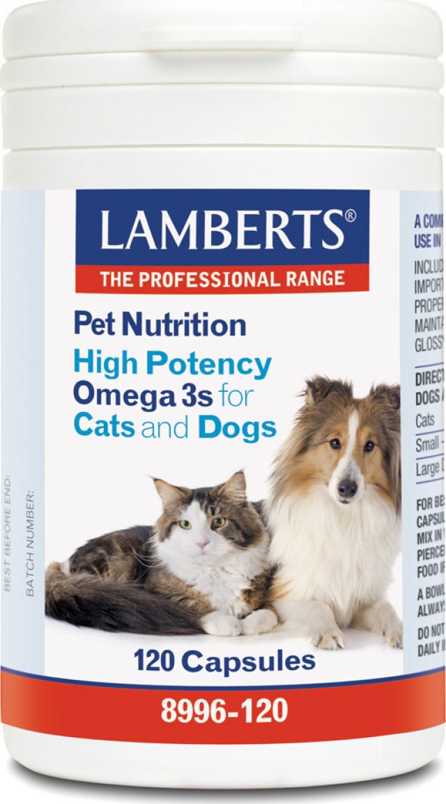 Lamberts Pet Nutrition High Potency Οmega 3s Συμπλήρωμα Διατροφής Με Ω3 Λιπαρά Οξέα Για Γάτες & Σκύλους 120 Kάψουλες
