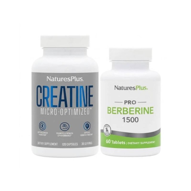 Natures Plus Promo Pack Berberine 1500mg για Υποστήριξη του Καρδιαγγειακού Συστήματος & Μεταβολισμό Λίπους 60 ταμπλέτες + Δώρο Creatine Monohydrate Μονοϋδρική Κρεατίνη 120 κάψουλες