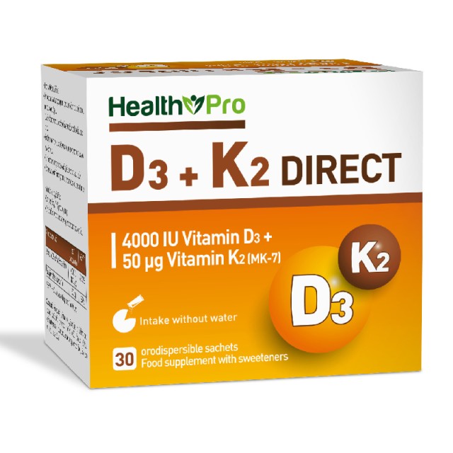 Health Pro Vitamin D3 4000 + K2 Direct με Διασπειρόμενη Σκόνη 30 Φακελίσκοι