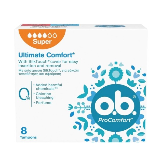 O.B. ProComfort Curved Grooves Super Tampons Ταμπόν Μεγάλης Ροής, 8τμχ