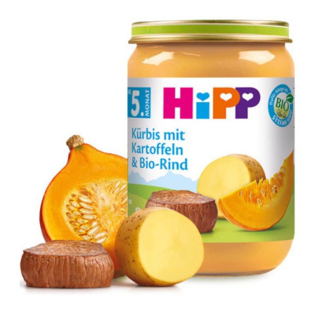 Hipp Organic Βρεφικό Γεύμα Κολοκύθα με Πατάτες & Βοδινό, 190g