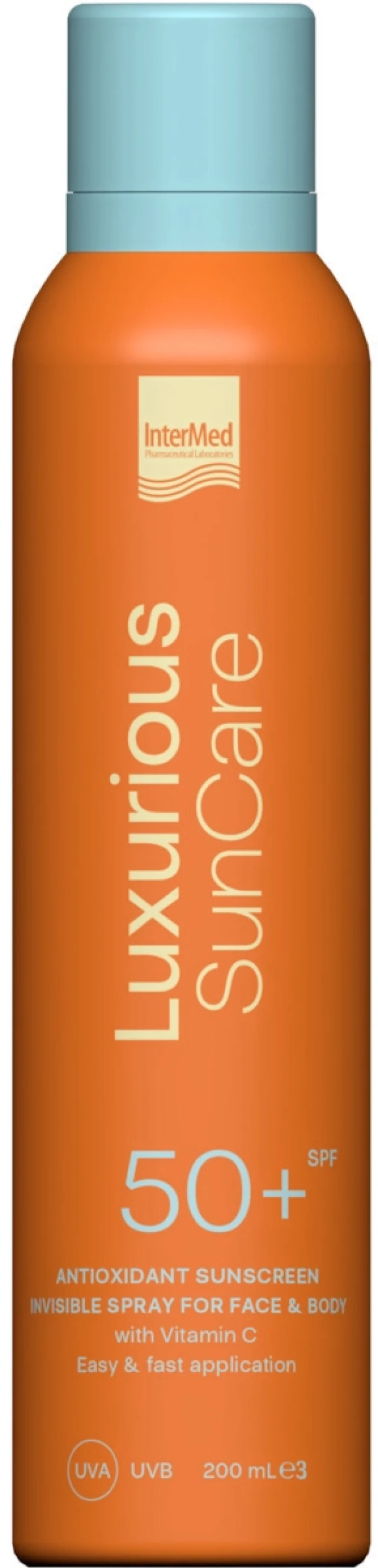 Intermed Luxurious Suncare Antioxidant Sunscreen Invisible Spray SPF 50+ Αντηλιακό Σπρέι για Πρόσωπο & Σώμα, 200ml