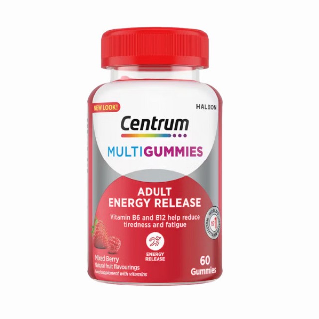 Centrum MultiGummies Adult Energy Release Πολυβιταμίνη για Ενέργεια, το Νευρικό Σύστημα & την Υγεία των Οστών 60 ζελεδάκια